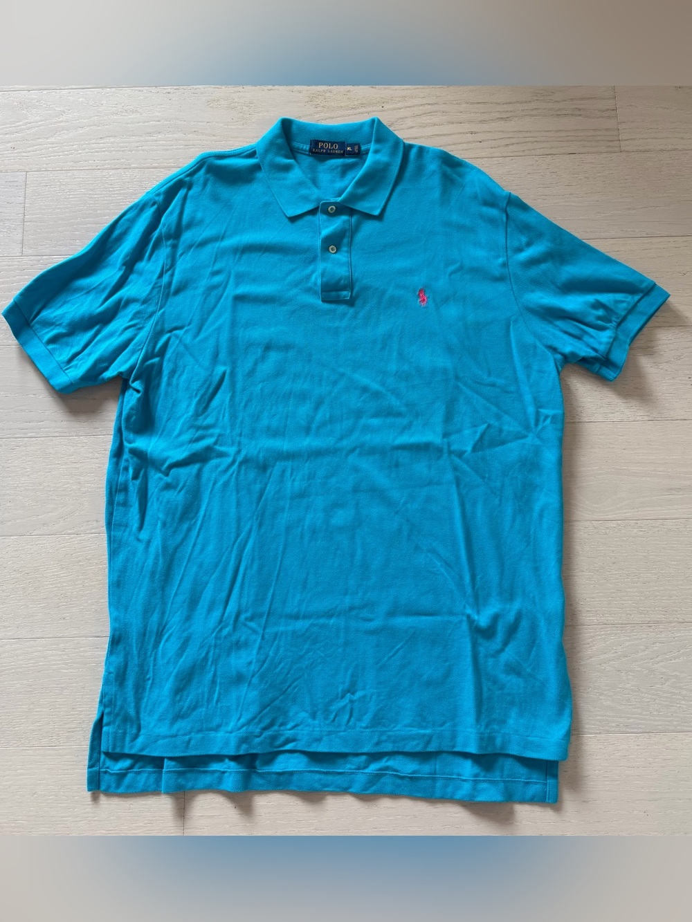Ralph Lauren Men's Bright Turquoise Polo with Pink Logo